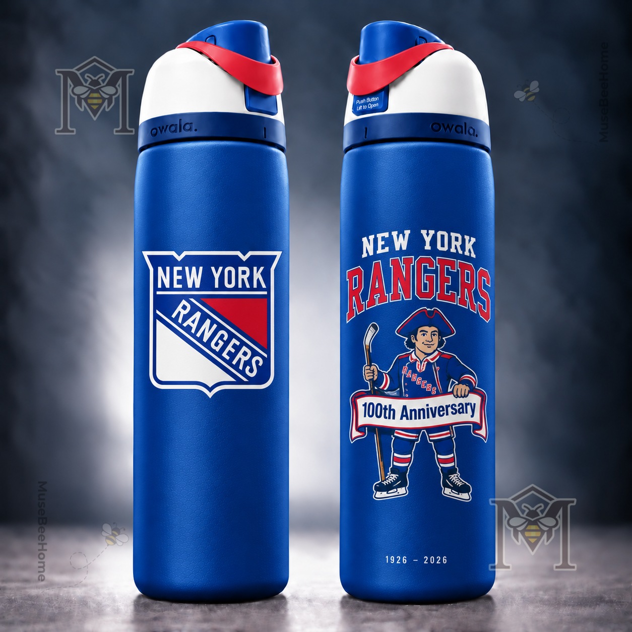 New York Rangers 100th Anniversary 2026 Water Bottle - Rangers crest close-up