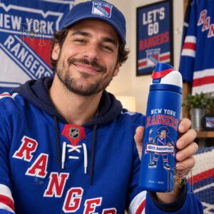 New York Rangers 100th Anniversary 2026 Water Bottle - hockey player anniversary graphic