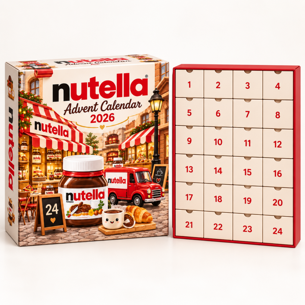 Nutella countdown display featuring numbered holiday items and product illustrations