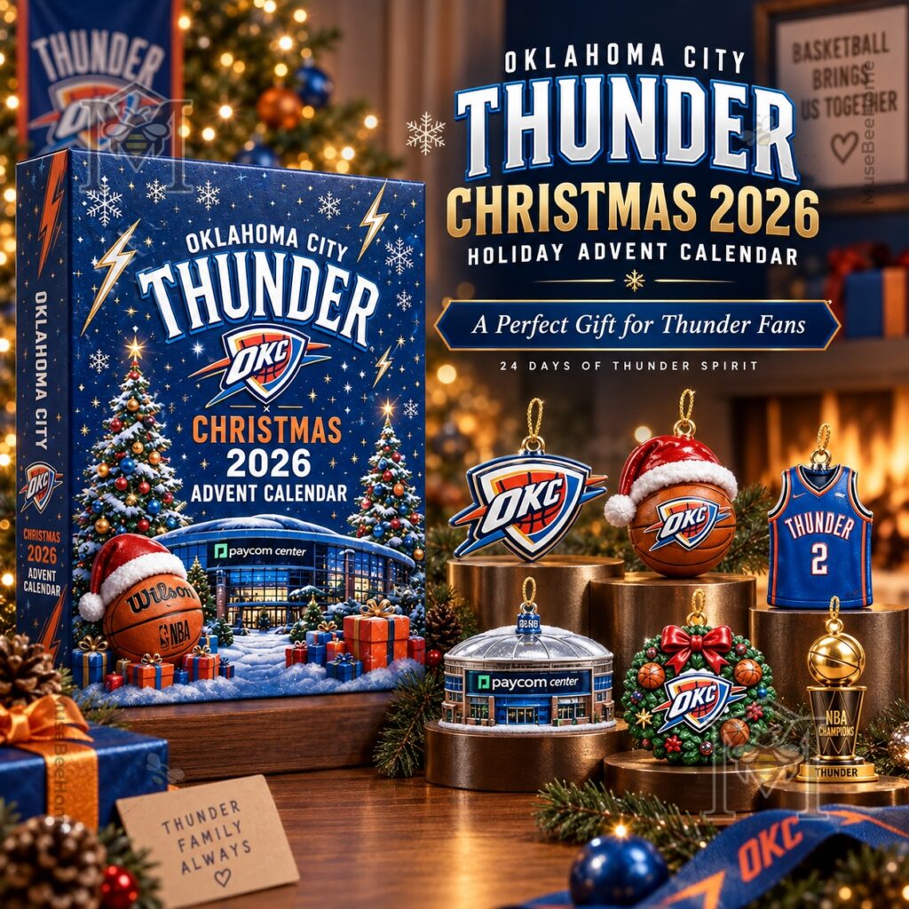 Oklahoma City Thunder Christmas 2026 Advent Calendar – Front box and holiday ornaments Oklahoma City Thunder Christmas 2026 Advent Calendar - front box and holiday ornaments
