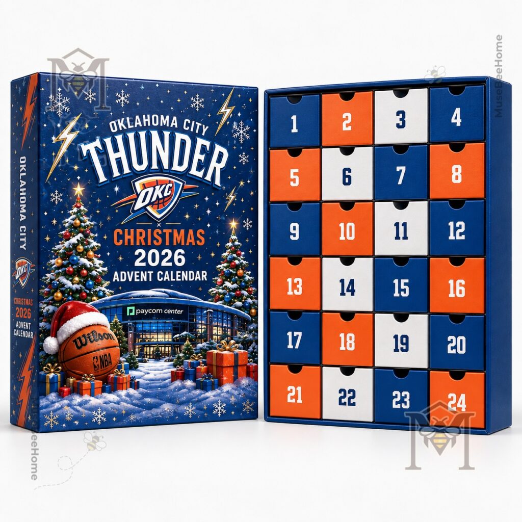 Oklahoma City Thunder Christmas 2026 Advent Calendar - side panel and basketball graphics
