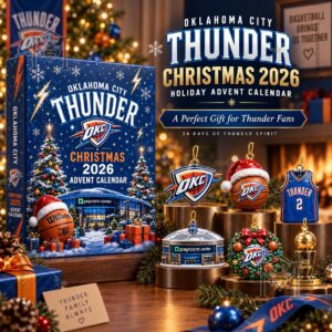 Oklahoma City Thunder Christmas 2026 Advent Calendar - front box and holiday ornaments