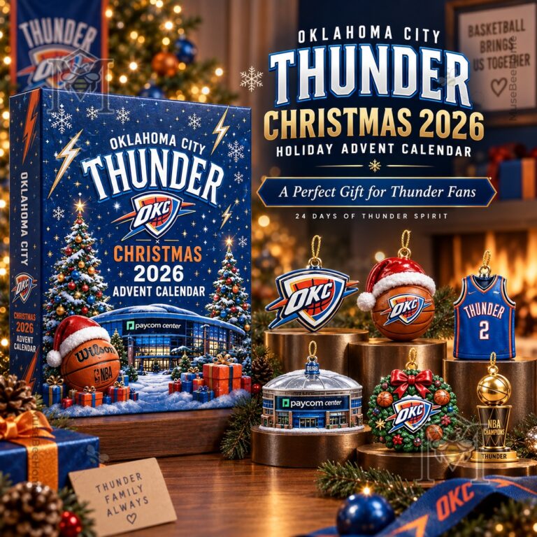 Oklahoma City Thunder Christmas 2026 Advent Calendar - front box and holiday ornaments
