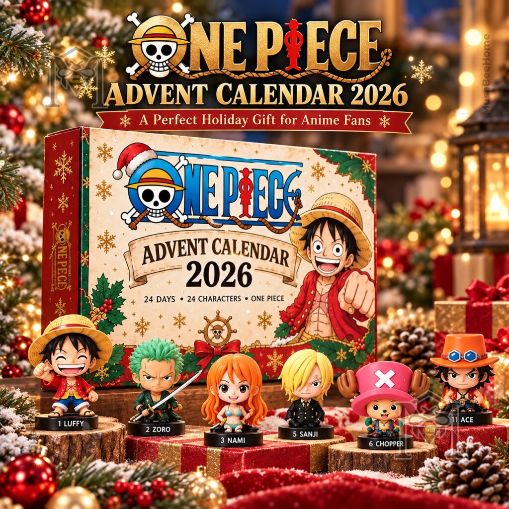 One Piece 2026 Anime Advent Calendar – Front view with character figures One Piece 2026 Anime Advent Calendar - front view with character figures