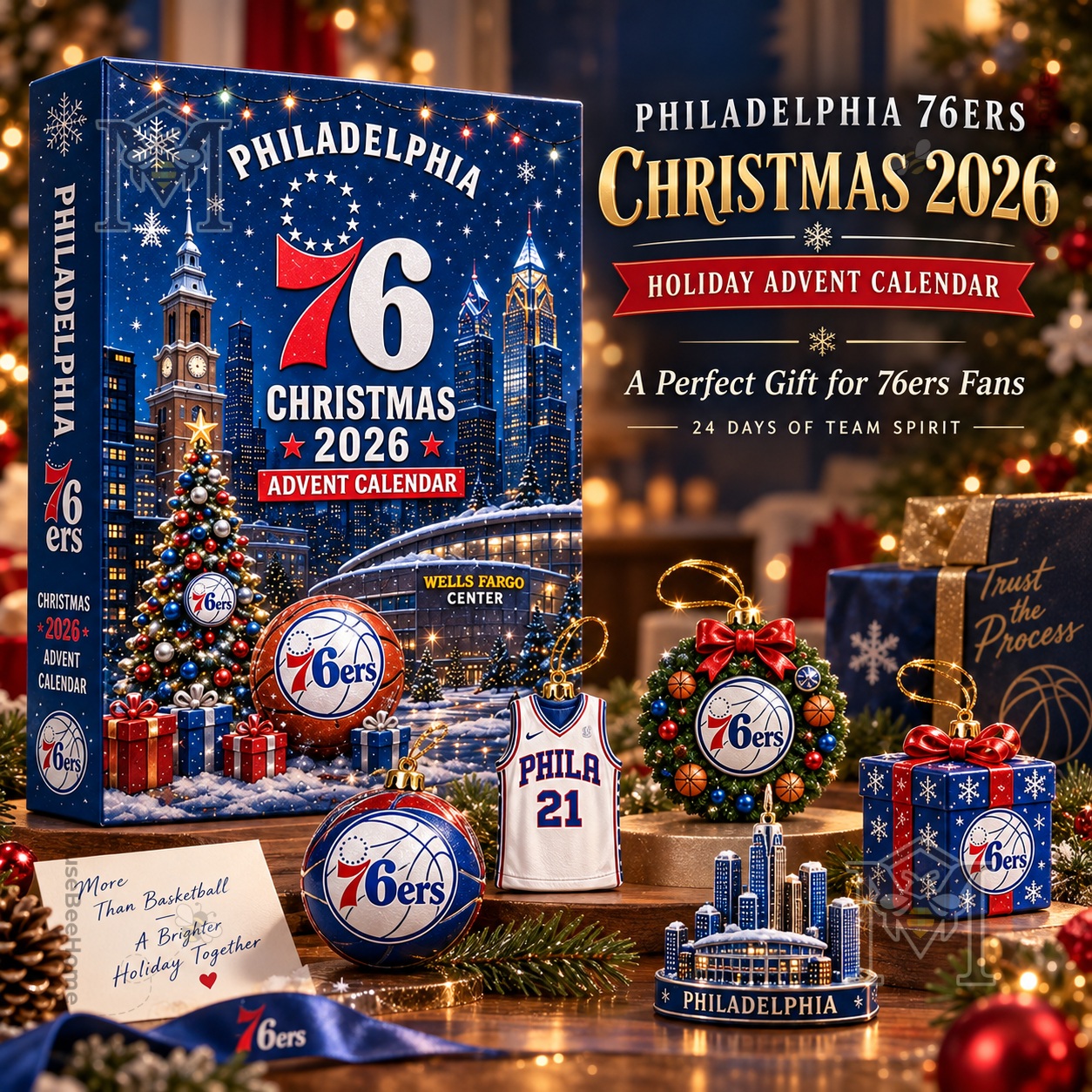 Philadelphia 76ers Christmas 2026 Advent Calendar - front box with basketball ornaments