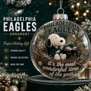 Philadelphia Eagles Snoopy Global Ornament 2026 - front view with helmet and nest