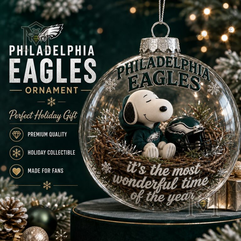 Philadelphia Eagles Snoopy Global Ornament 2026 - front view with helmet and nest