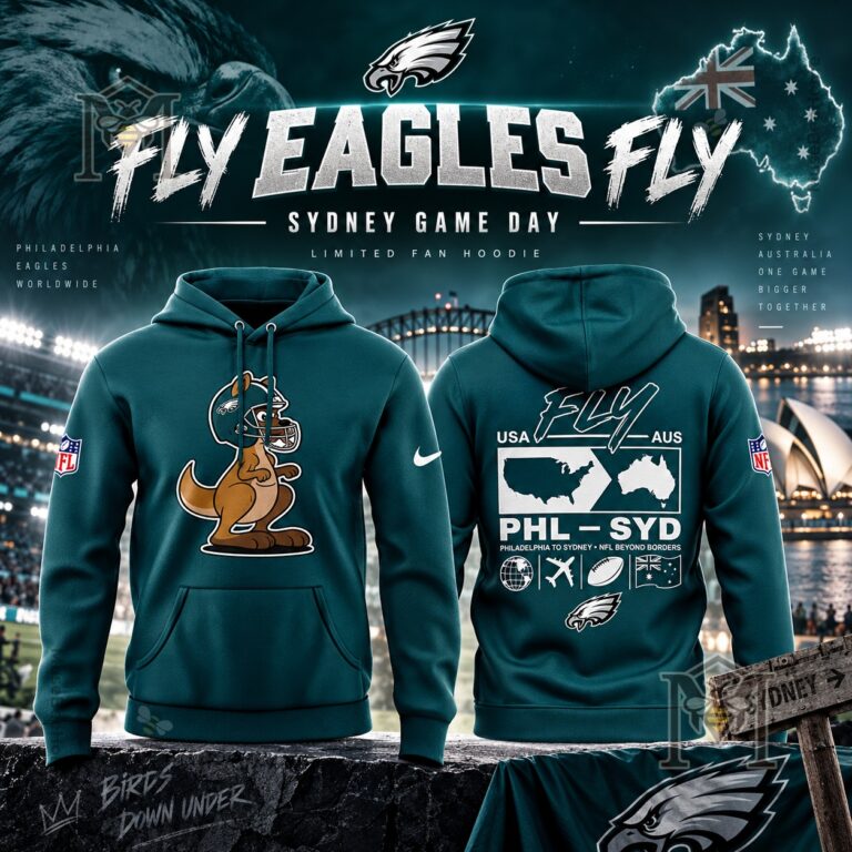 Philadelphia Eagles Sydney Australia Kangaroo Hoodie - front and back views
