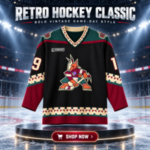 Phoenix Coyotes Vintage Kachina Hockey Jersey - front view with geometric coyote crest