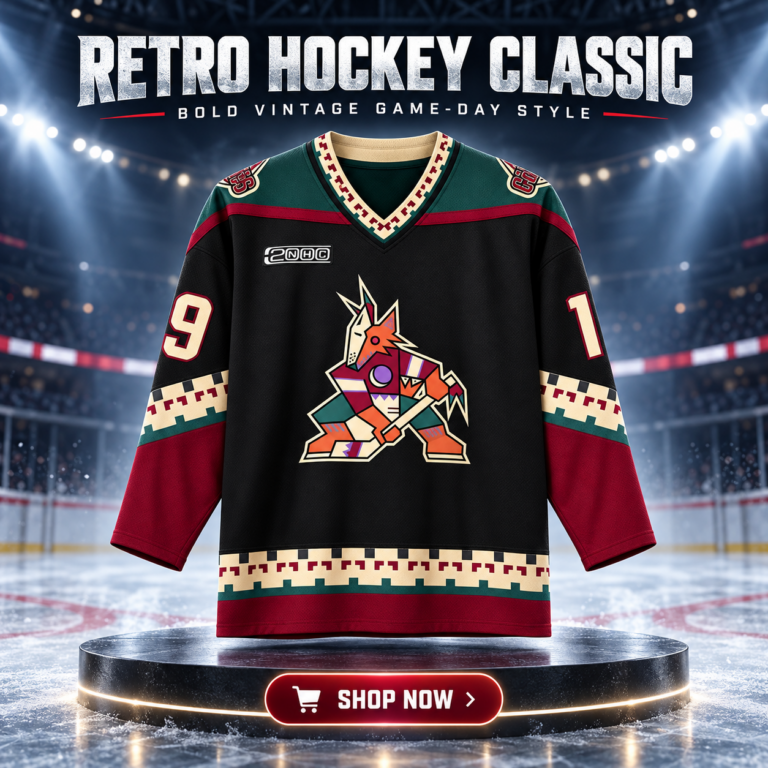 Phoenix Coyotes Vintage Kachina Hockey Jersey - front view with geometric coyote crest