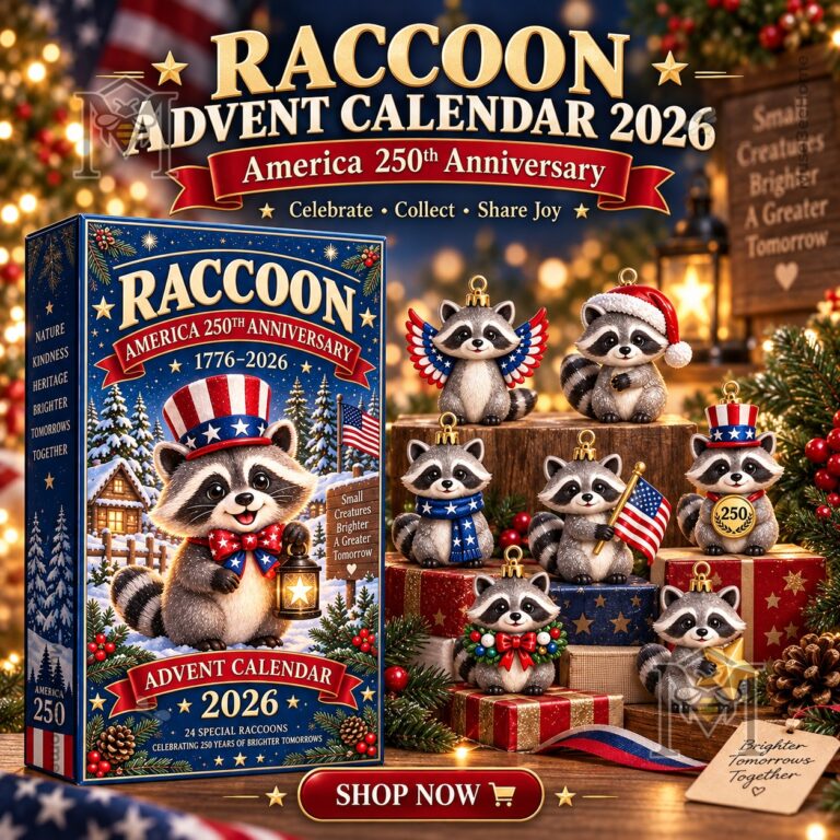 Raccoon America 250th Anniversary 2026 Advent Calendar - front box with raccoon ornaments