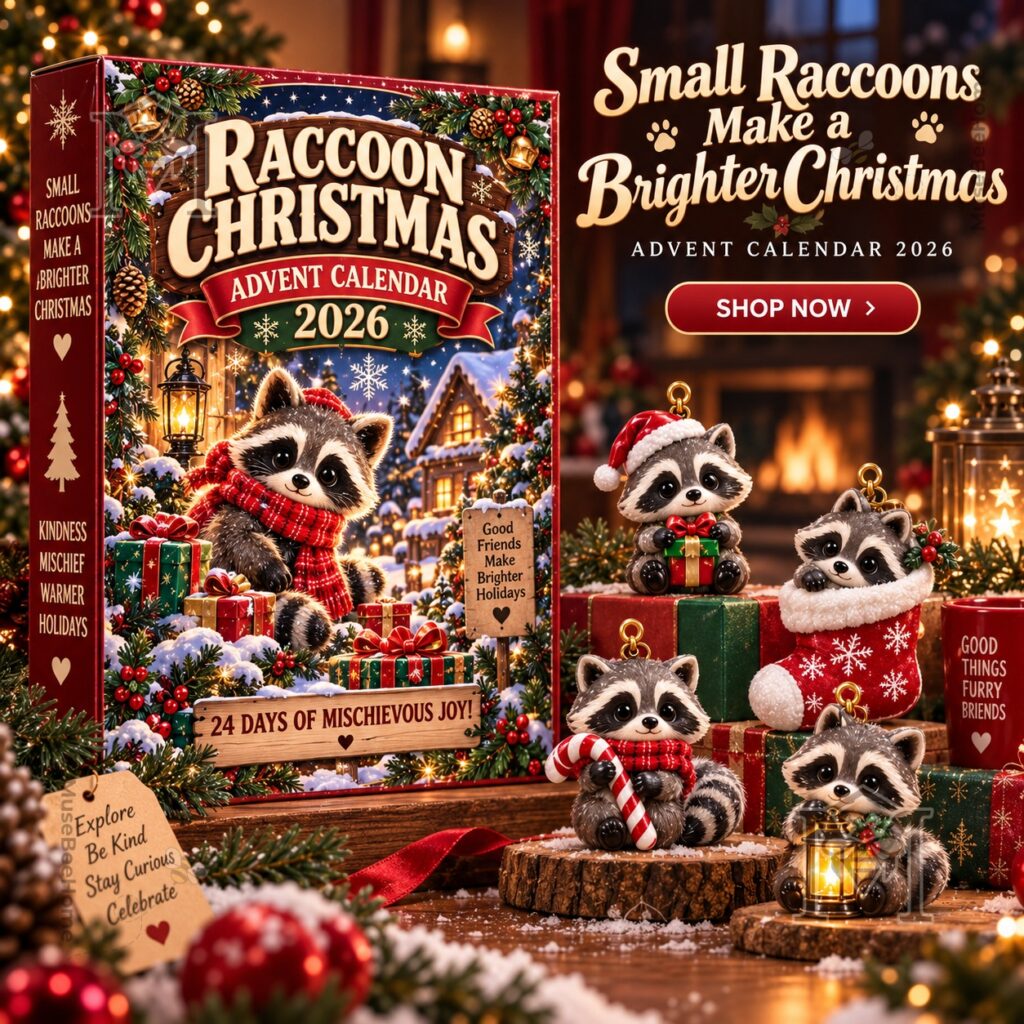 Raccoon Christmas Advent Calendar 2026 – Front packaging view Raccoon Christmas Advent Calendar 2026 - front packaging view