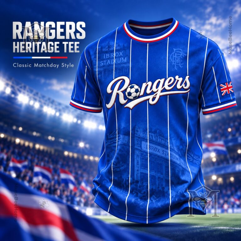 Rangers Football Club T-Shirt - front view with pinstripes and chest lettering