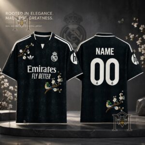 Real Madrid 2026-27 Floral Edition Football Jersey - front and back views with floral bird details