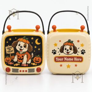 Puppy Retro Comic Halloween Pumpkin Candy Bucket - photo 2
