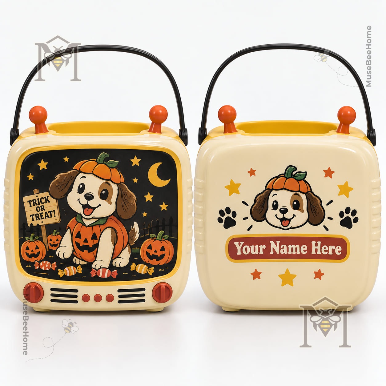 Retro Comic Puppy Halloween Pumpkin Candy Bucket - photo 2