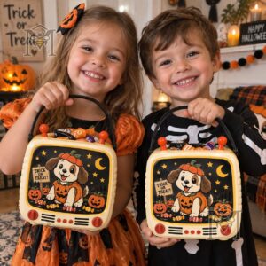 Puppy Retro Comic Halloween Pumpkin Candy Bucket - photo 3