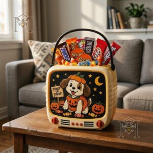 Puppy Retro Comic Halloween Pumpkin Candy Bucket - photo 4