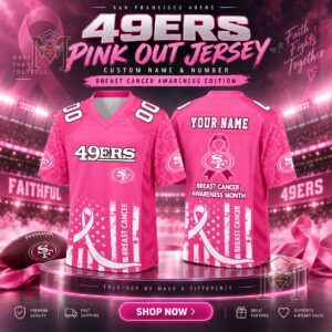 San Francisco 49ers Breast Cancer Awareness Month Custom Jersey - front and back views