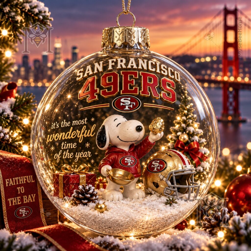 San Francisco 49ers Snoopy Christmas Ornament - front view with team lettering