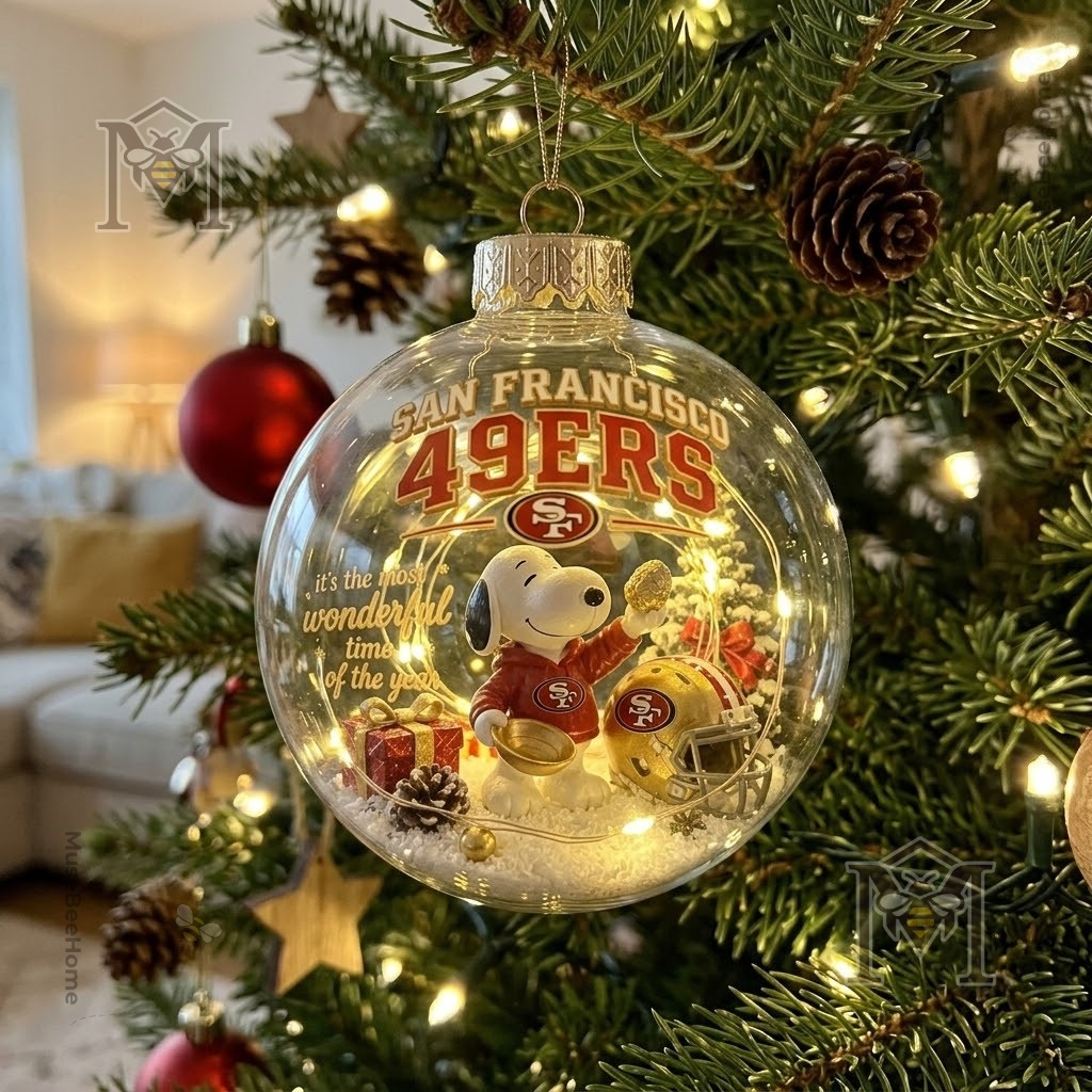 San Francisco 49ers Snoopy Global Ornament 2026 - close-up of red and gold team details