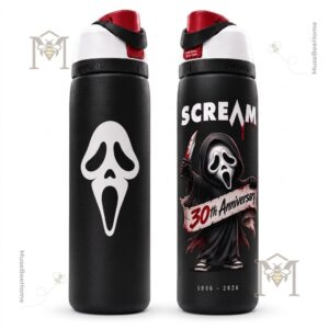 Scream Ghostface 30th Anniversary 2026 Water Bottle - angled view showing black textured surface