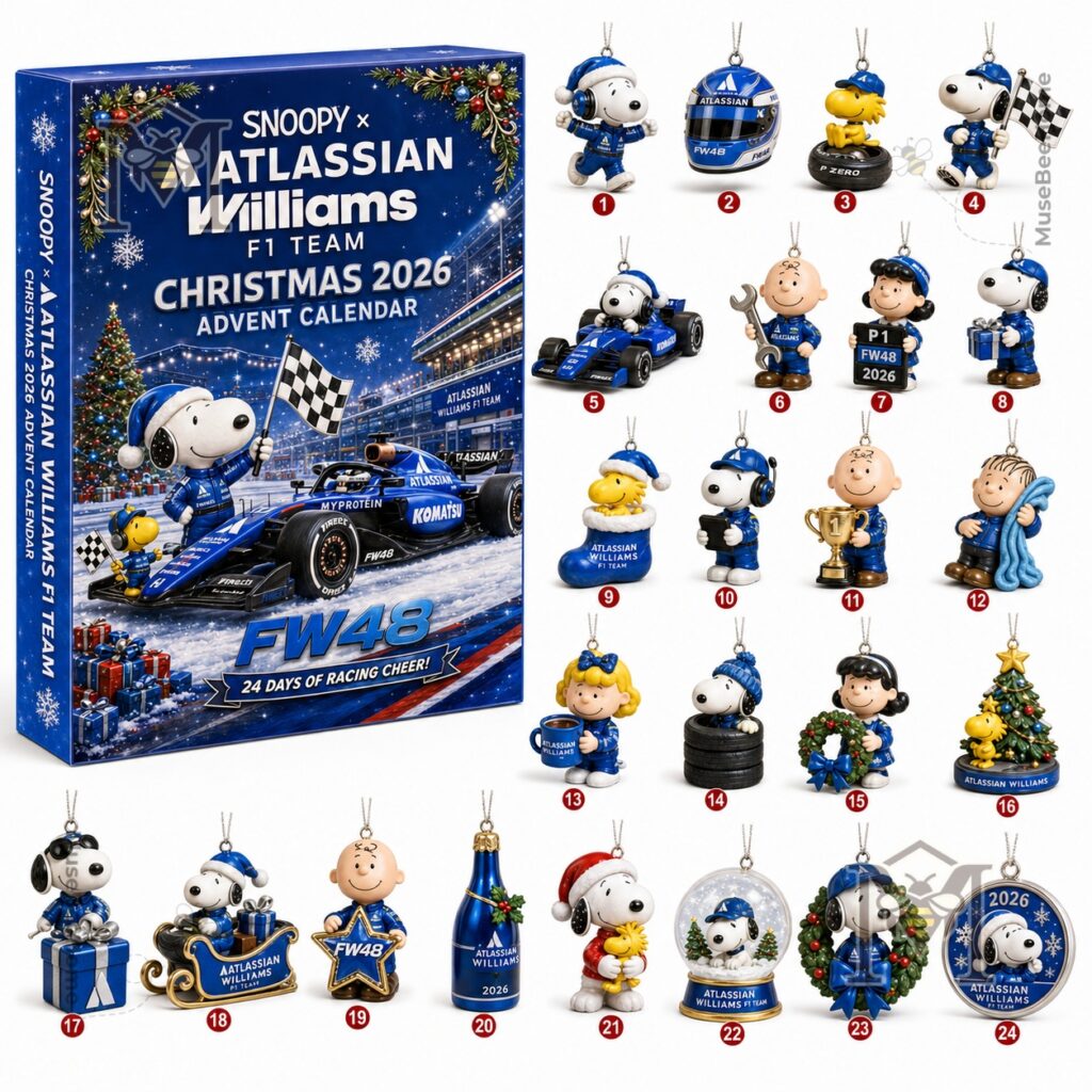 Advent calendar box showing Snoopy, race car, and Christmas decorations