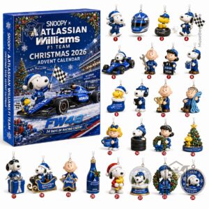 Advent calendar box showing Snoopy, race car, and Christmas decorations