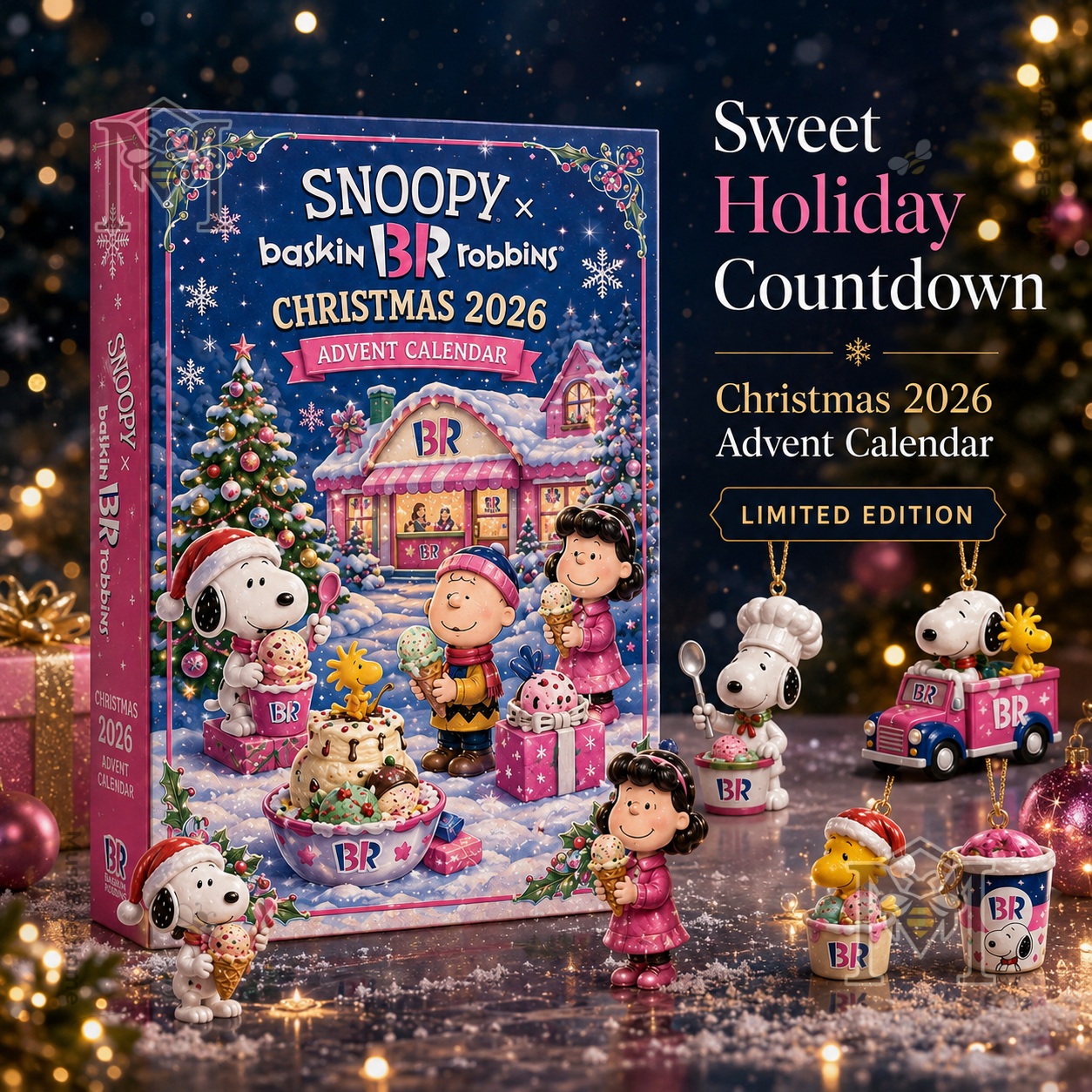 Snoopy Baskin-Robbins Christmas 2026 Advent Calendar - front box with festive character artwork
