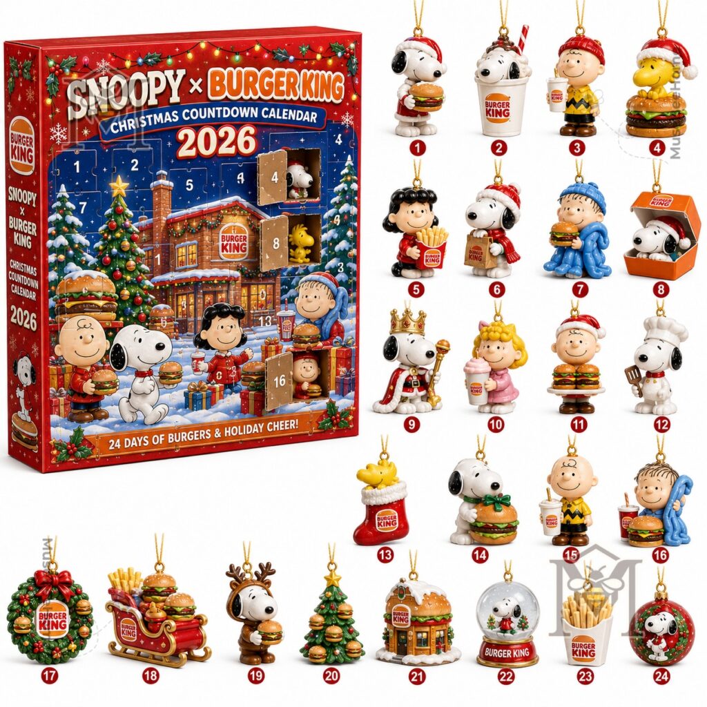 Snoopy Burger King Christmas 2026 Advent Calendar - open doors showing character figures