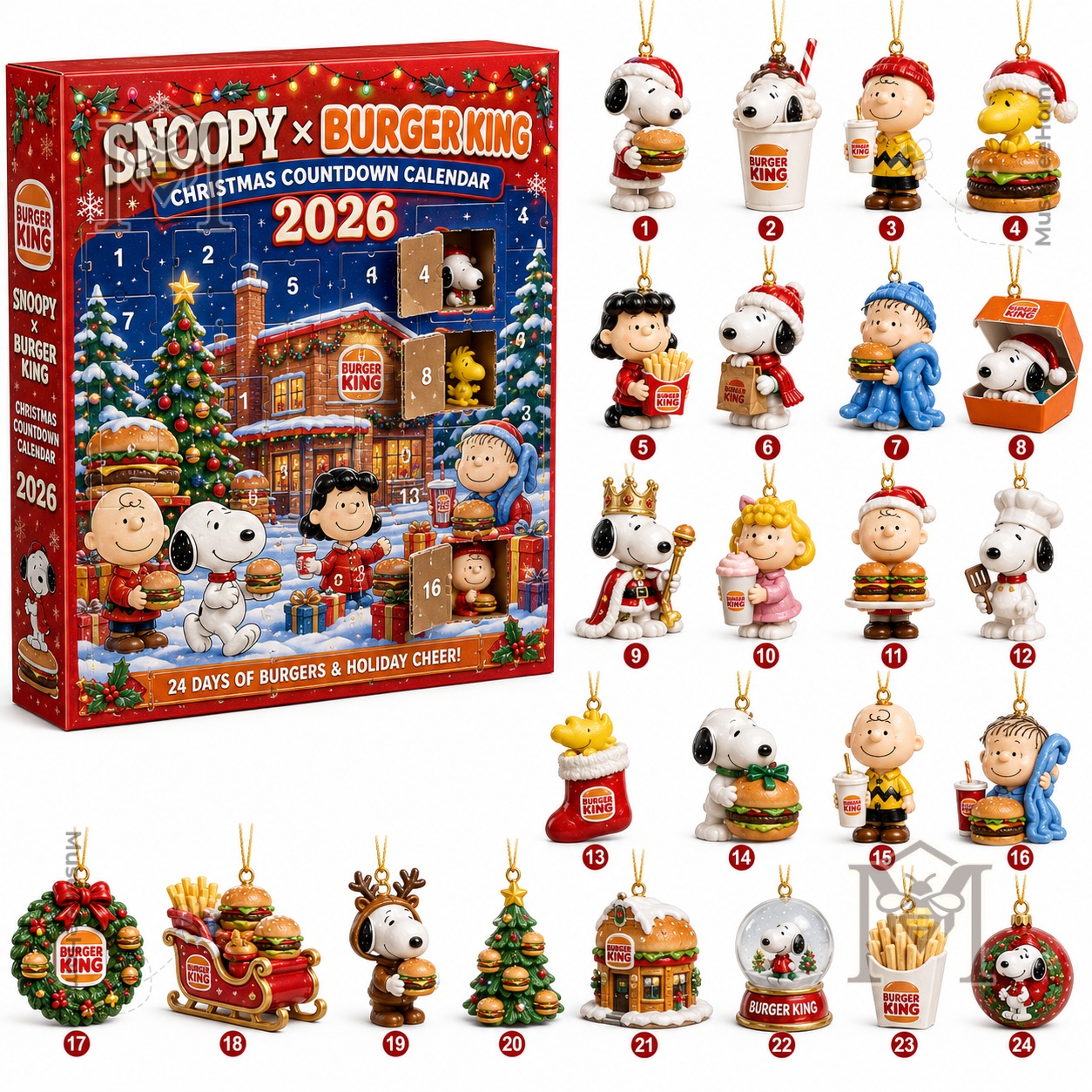Snoopy Burger King Christmas 2026 Advent Calendar - open doors showing character figures