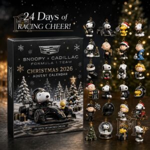 Snoopy Cadillac Formula 1 Team Christmas 2026 Advent Calendar - box and character ornaments