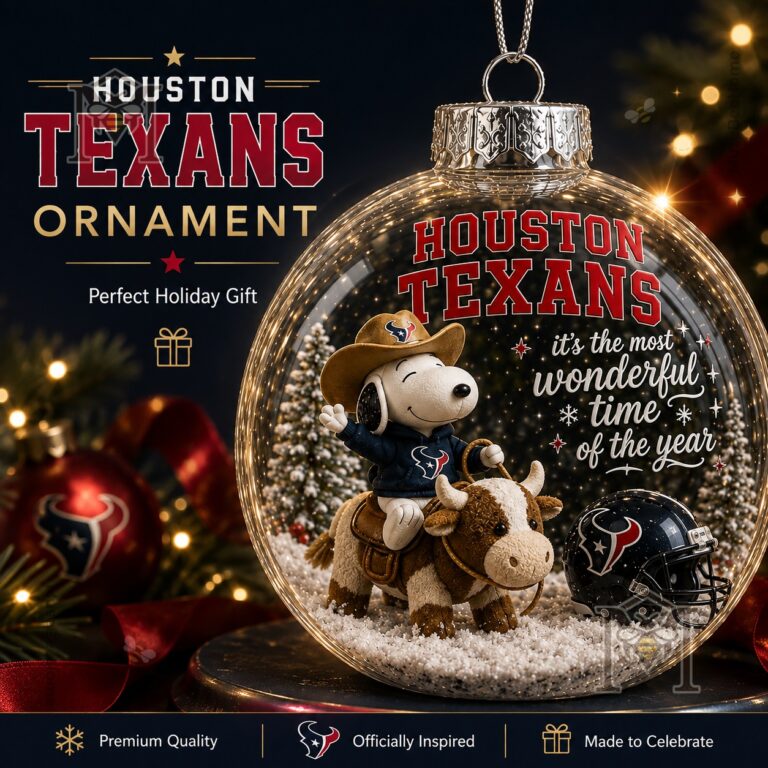 Snoopy Houston Texans Christmas Global Ornament 2026 - front view showing Snoopy and bull inside
