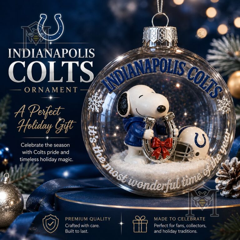 Snoopy Indianapolis Colts Christmas Global Ornament 2026 - front view with Snoopy and horseshoe design