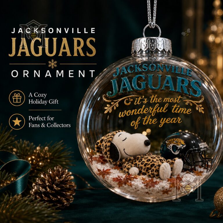 Snoopy Jacksonville Jaguars Christmas Global Ornament 2026 - front view with Snoopy and Jaguars helmet