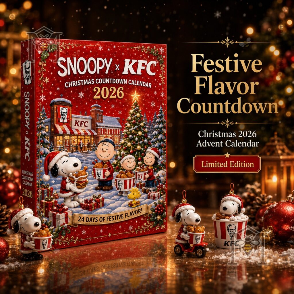 Snoopy KFC Christmas 2026 Advent Calendar - front box view with holiday character artwork