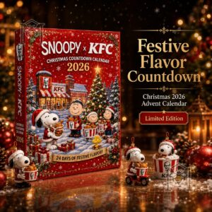 Snoopy KFC Christmas 2026 Advent Calendar - front box view with holiday character artwork