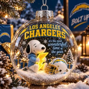 Snoopy Los Angeles Chargers Christmas Global Ornament 2026 - front view with Snoopy and football helmet