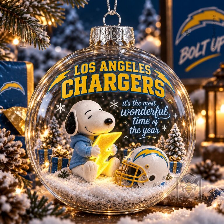 Snoopy Los Angeles Chargers Christmas Global Ornament 2026 - front view with Snoopy and football helmet