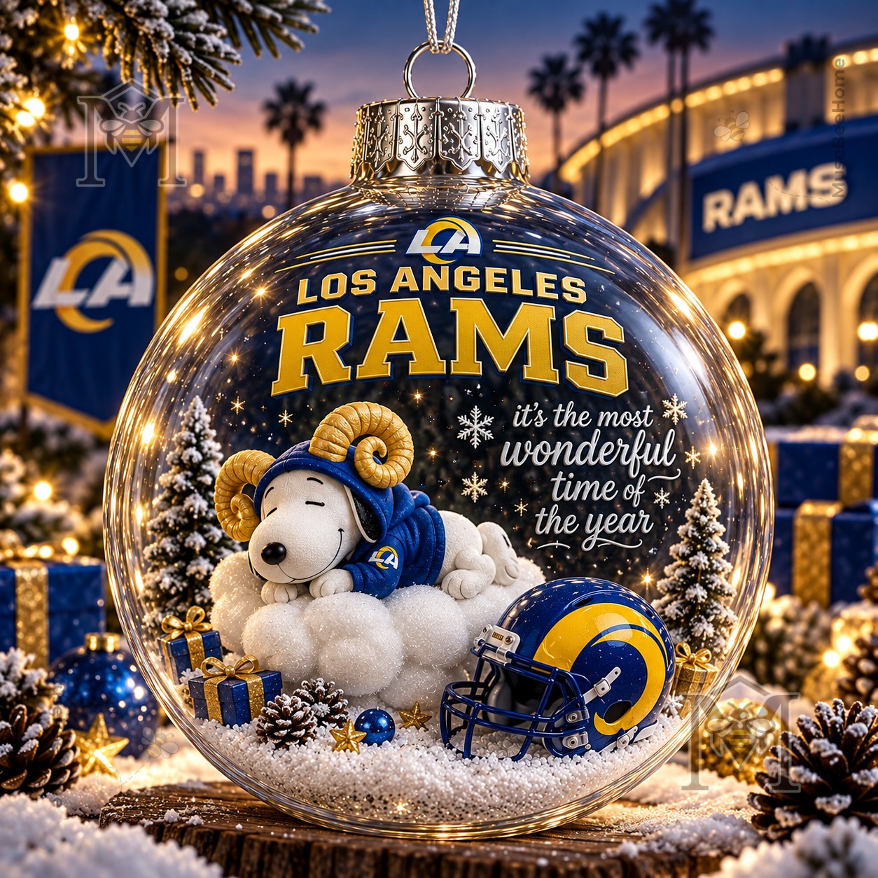 Snoopy Los Angeles Rams Christmas Global Ornament 2026 - front view with football helmet