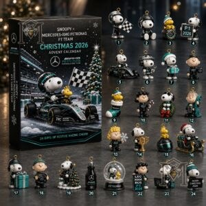 Snoopy Mercedes-AMG PETRONAS Formula 1 Team Christmas 2026 Advent Calendar - box and 24 miniature designs