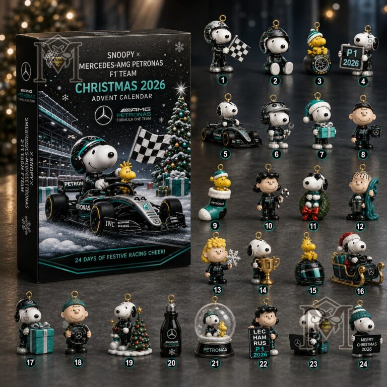 Snoopy Mercedes-AMG PETRONAS Formula 1 Team Christmas 2026 Advent Calendar - box and 24 miniature designs