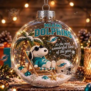 Snoopy Miami Dolphins Christmas Global Ornament 2026 - Snoopy seated in beach chair