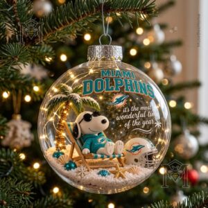 Snoopy Miami Dolphins Christmas Global Ornament 2026 - tropical holiday scene with football helmet