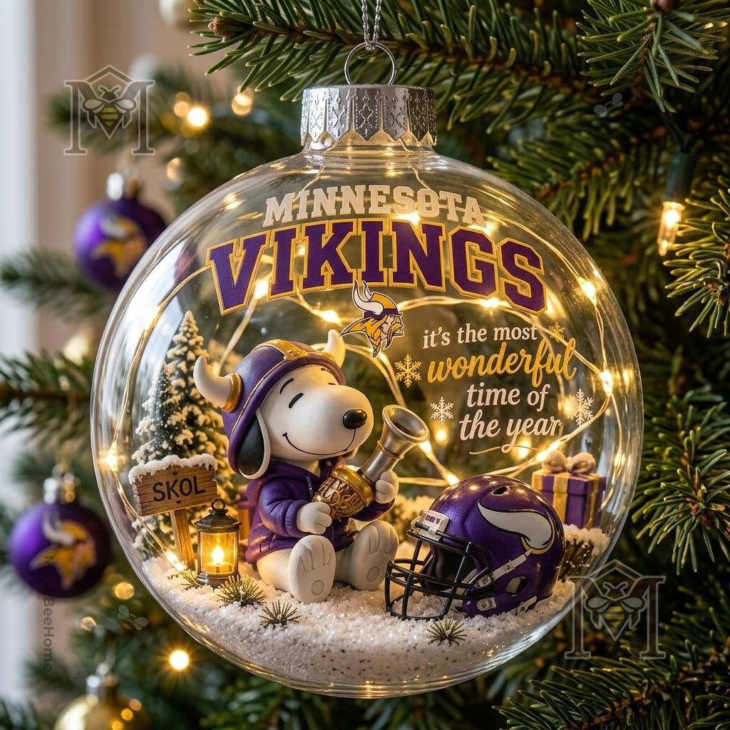 Snoopy Minnesota Vikings Christmas Global Ornament 2026 - lettering and team logo