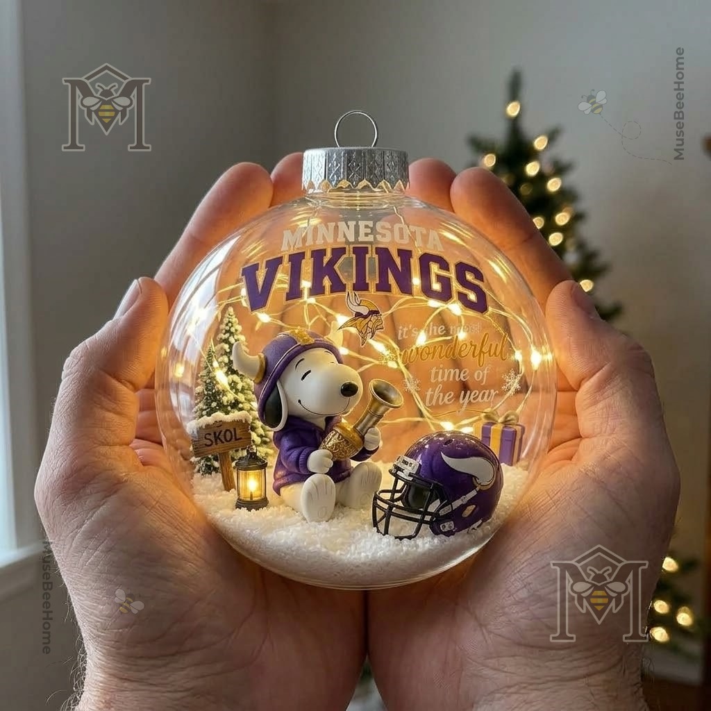 Snoopy Minnesota Vikings Christmas Global Ornament 2026 - full bauble display