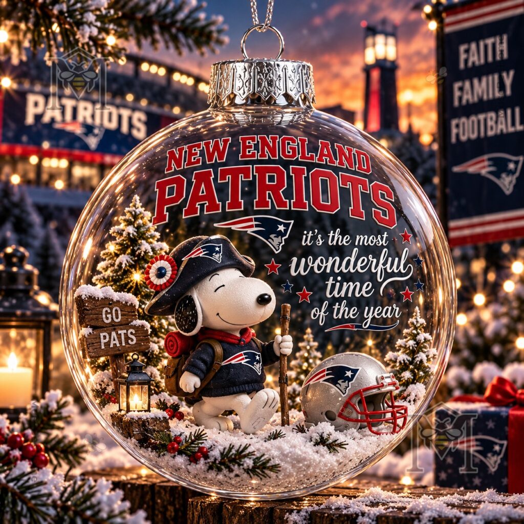 New England Patriots NFL Snoopy Christmas Global Ornament 2026 - front view with full design