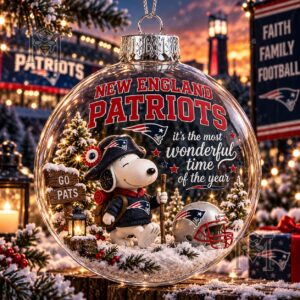 Snoopy New England Patriots Christmas Global Ornament 2026 - front view with full design