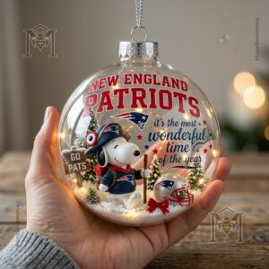 Snoopy New England Patriots Christmas Global Ornament 2026 - close-up of holiday message and stars