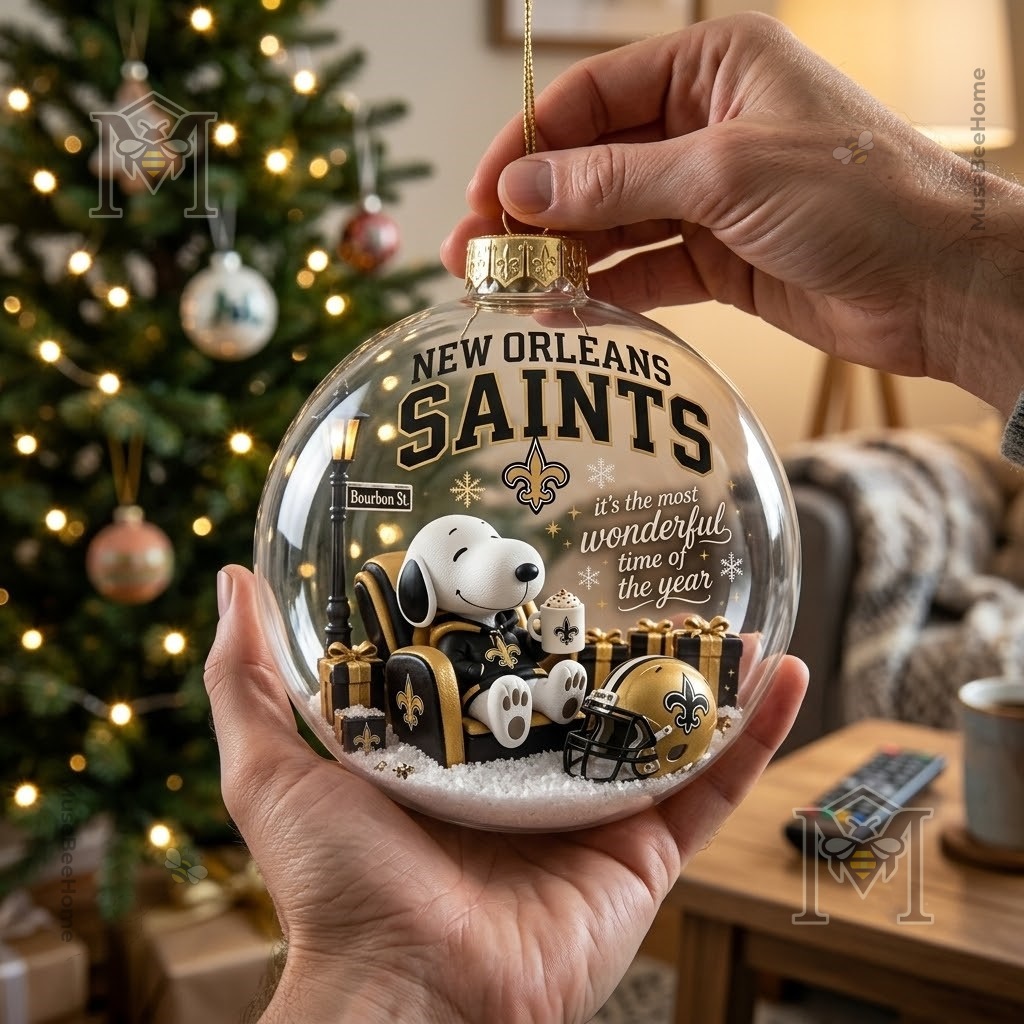 Snoopy New Orleans Saints Global Ornament 2026 - festive front design with football helmet